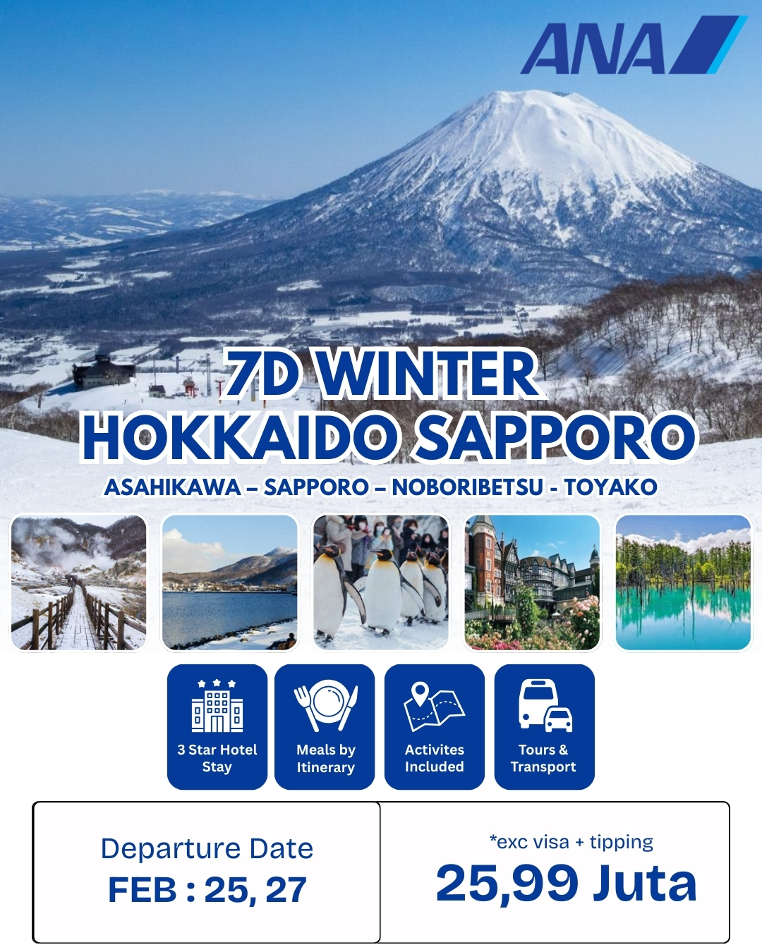 7D WINTER HOKKAIDO SAPPORO – FREE PENGUIN PARADE